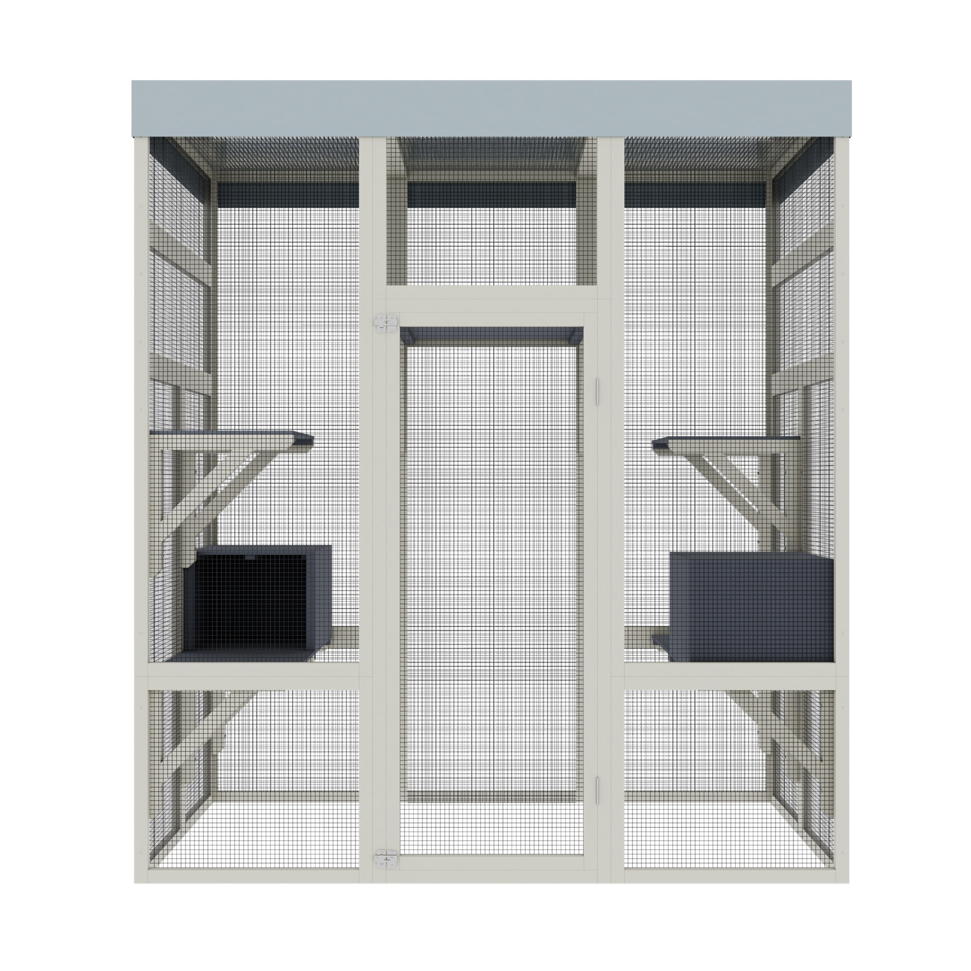 Seizeen Catio Cat House for Outdoor Indoor, Wooden Cat Enclosure with Resting Box, Platforms , 3-Tier Cat Cage Kitty House for Small Animal, Waterproof Roof