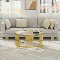 thumbnail image 4 of Holaki Gold Round Glass Coffee Table Set of 3, Black End Table Modern Living Room Table, Stainless Steel Irregular Leg, 2 Side Tables Luxury Furniture for Home Office,Clear, 4 of 7