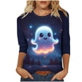 thumbnail image 2 of sdhkgrrt Women Plus Size Halloween Graphic Tops 3/4 Sleeve Round Neck Ghost Print Pullover Cute Casual Tunic Shirt Fall Autumn Outfits Clothes, Navy S, 2 of 5