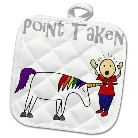 

3dRose Funny Point Taken Unicorn Poking Horn through Stick Figure Pot Holder