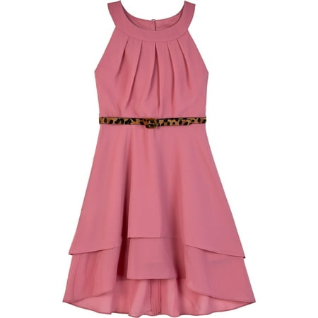 Amy Byer Girls 7-16 Hi-Low Tiered Ruffle Dress With Halter Neck and Belt (Big Girls)