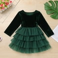 thumbnail image 5 of FYMNSI Velvet Christmas Dress for Girls Toddler Fall Winter Layered Tiered Tulle Dresses Vintage Party Midi Gown 1-2 Years Dark Green, 5 of 8