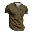 thumbnail image 4 of Rggeeun Men'S T-Shirt Solid Color & Stylish Small Coconut Tree Print Short Sleeve Collar Henley Buttons For Outdoor Play Comfort Tops,Army Green,L, 4 of 4