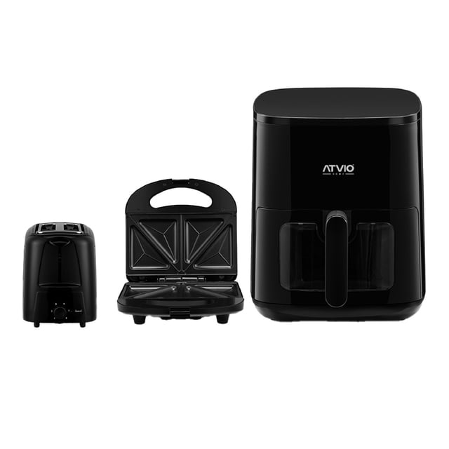 Combo de Electrodomésticos Atvio Home Freidora de Aire, Sandwichera y Tostador Negro