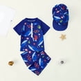 thumbnail image 2 of Ymyiu Toddler Boy Bathing Suit Set Boys Two Piece Swimsuits Sets Kids Short Sleeve Swim Shirts Bathing Suit with Swim Trunks Swimwear Set 3T 4T (Dark Blue,3-4 Years), 2 of 4