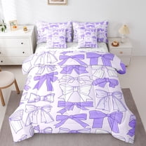 Erosebridal Purple Bowknot Bedding Sets King Size, Kawaii Bow Ribbon Comforter Sets with Sheets, Breathable Bedding Accessories, Princess Room Decor, Reversible 7pcs