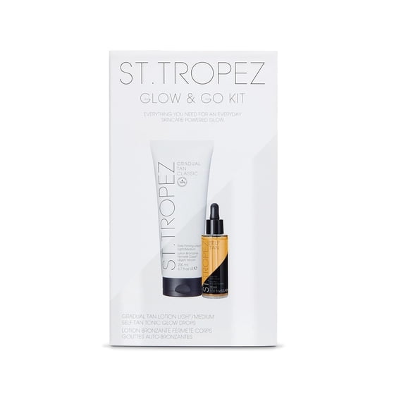 St. Tropez Glow Kit with Gradual Tan Firming Lotion and Tonic Glow Drops – Vegan, Natural Finish
