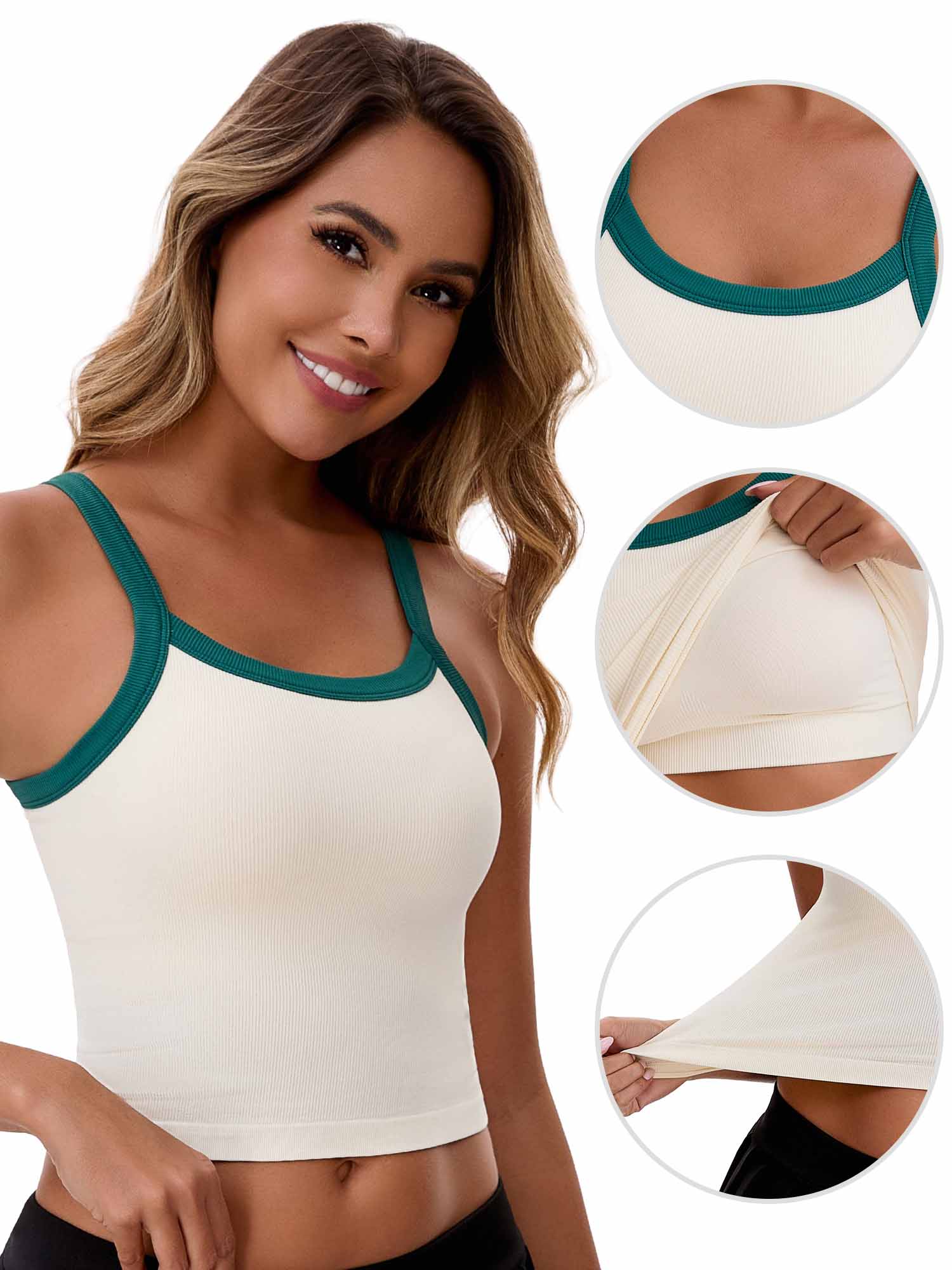 Unique Bargains Women's Spaghetti Strap Contrast Color Cropped Camisole XL Green