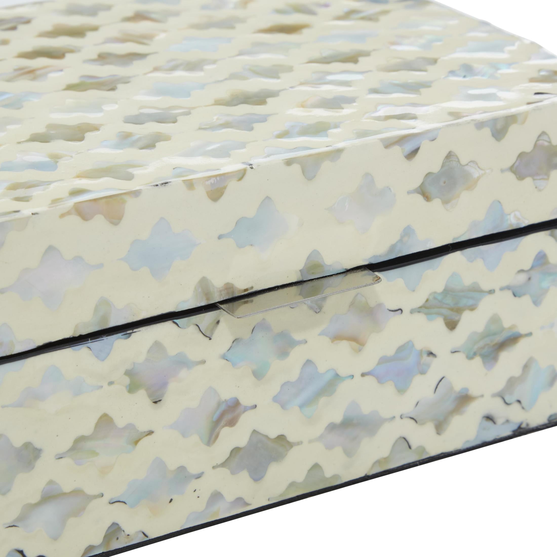 DecMode Geometric Handmade Storage Cream Mother of Pearl Shell Decorative Box with Hinged Lid, 2 Count