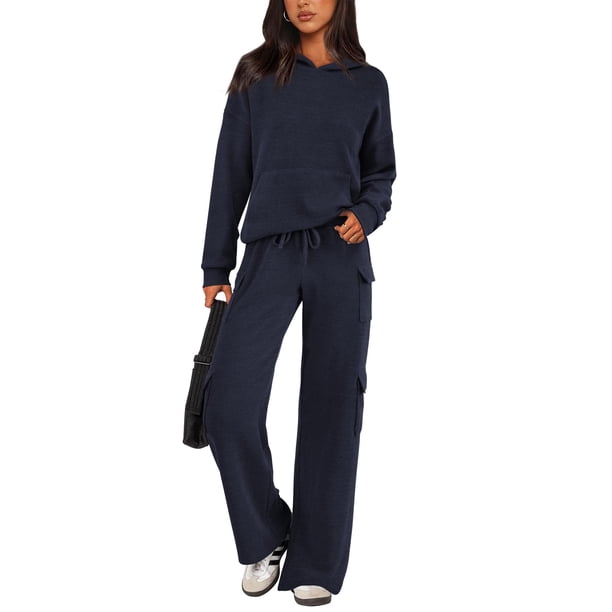 Conjunto Coordinado para Mujer PRETTYGARDEN Sudadera con Capucha Azul Marino Talle M