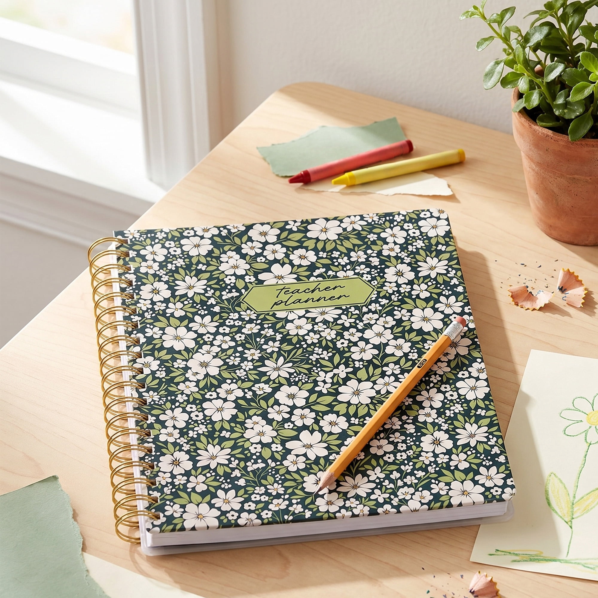 Pen+Gear 12-Month Monthly Teacher Planner, July 2026-June 2027, Dark Navy Floral, 7.75" x 9.75"