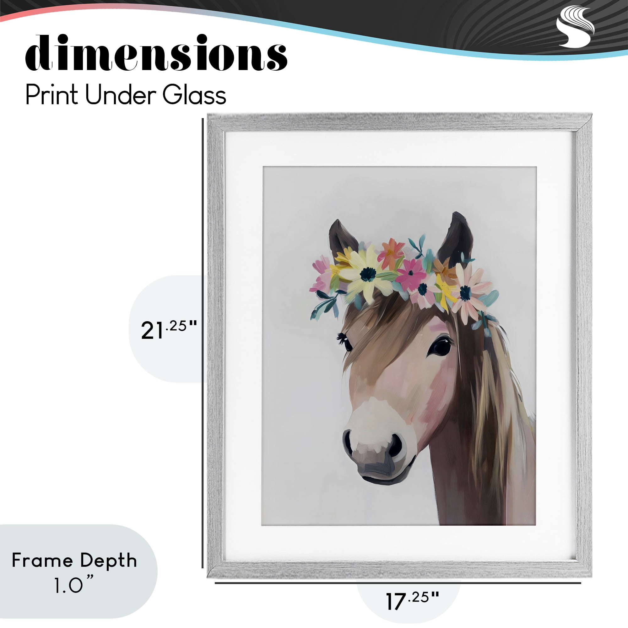 Stupell Industries Flower Crown Horse Gray Framed Print Under Glass, design by The Prints Vibe