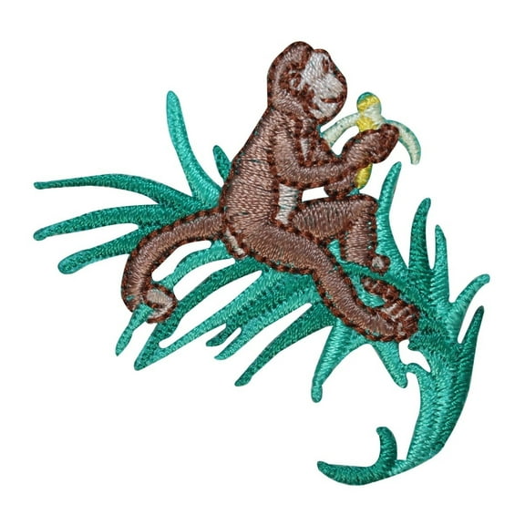 ID 1628A Monkey Eating Banana Patch Jungle Animal Embroidered Iron On Applique