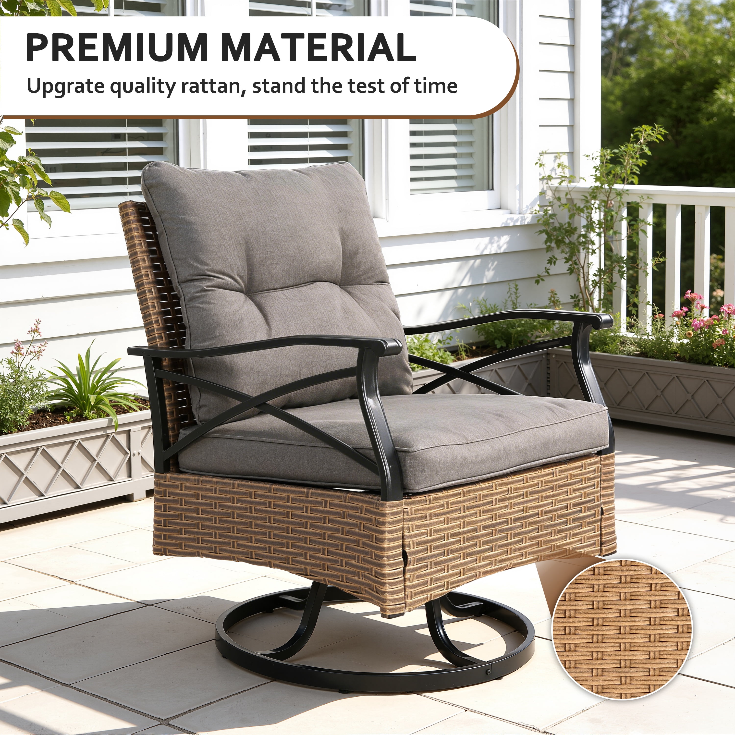 3 Piece Outdoor Bistro Swivel Chairs Set, Patio Bistro Set w/ 360° Swivel Rocking Chairs & Table, All-Weather Conversation Set with Metal Frame for Patio Backyard Porches or Garden - Gray
