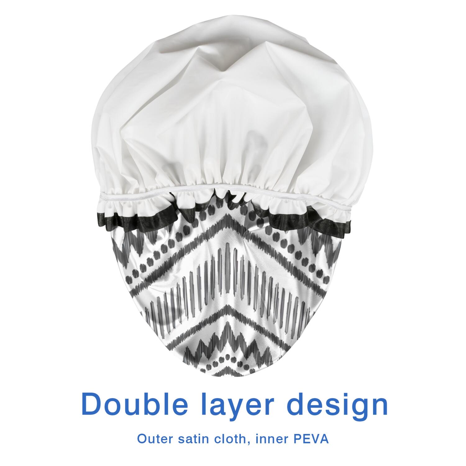 Shower Caps,Black Geometric Chevron Dot Pattern Waterproof Shower Cap for Women 4 Pieces,Double Reusable Hair Cover for Shower PEVA Elastic Stretch Hem