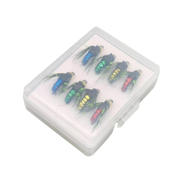 8x Señuelos de pesca con mosca Shamjiam con caja de almacenamiento