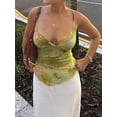 thumbnail image 4 of Women'S Y2k Floral Tops V Neck Wrap Irregular Hem Sleeveless Spaghetti Strap Tank Top Green S, 4 of 9