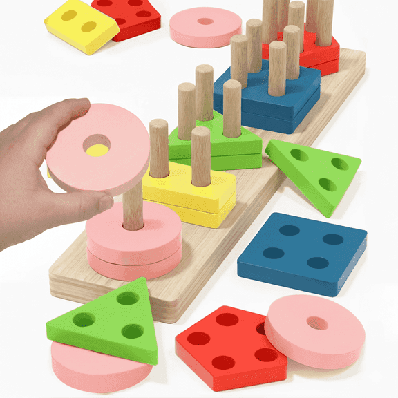BIGODY Extra Large Montessori Wooden Shape Sorter Toy for Toddlers 1-3 2-4, Sorting & Stacking Educational Sensory Puzzles, Toys Gifts for 1-2 Years Old Boys Girls