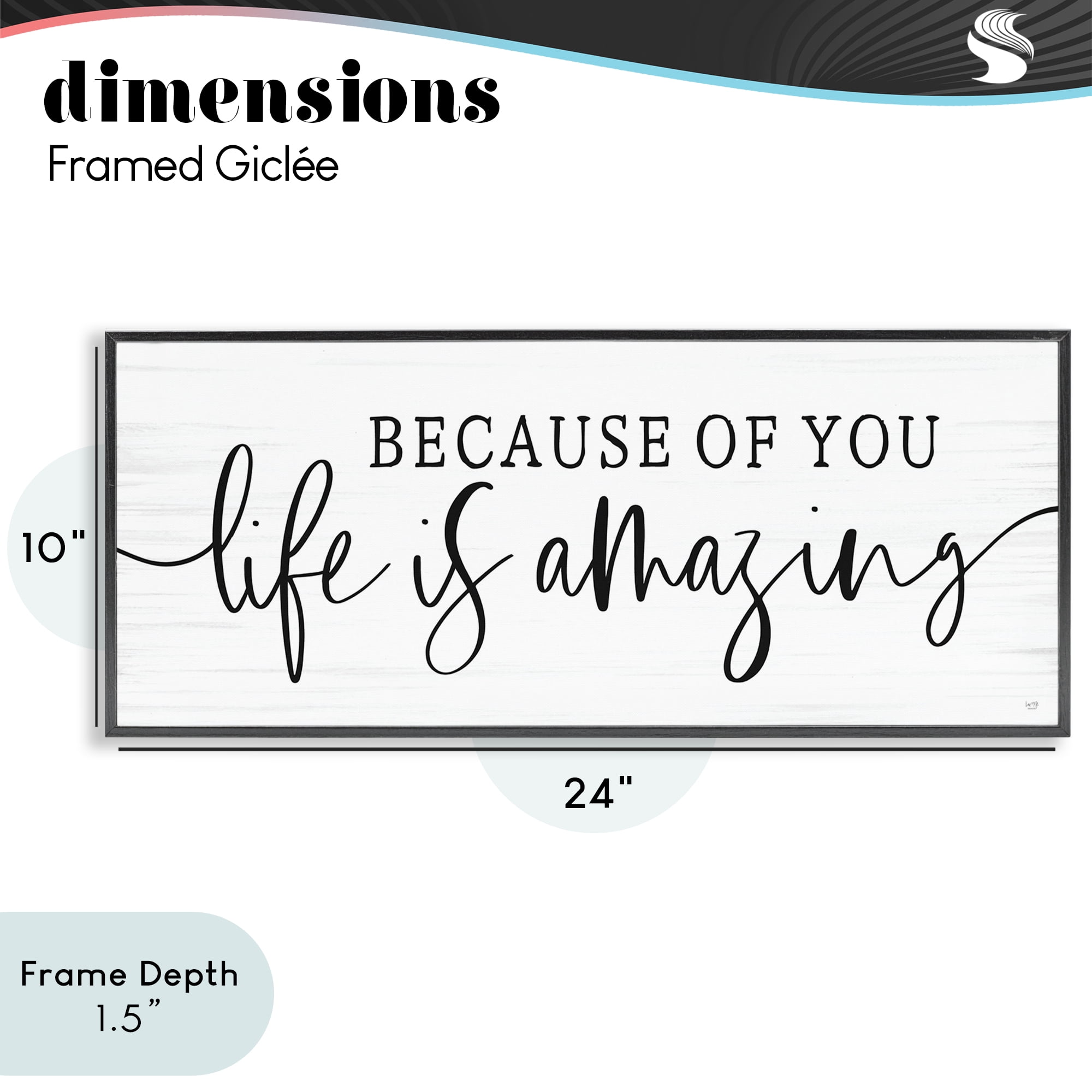 Stupell Industries Because Of You Life Is Amazing Black Framed Giclee Art, design by Lux + Me Designs