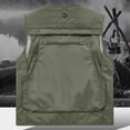 thumbnail image 7 of Outdoors Casual Vest Tank Top for Men Plus Size Solid Color Loose Multi-Pocket Multifunctional Zipper V-neck Sleeveless Jackets for Work Camping Hiking Fishing, Army Green, Size 2XL, 7 of 7
