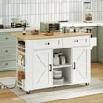 thumbnail image 5 of HOOBRO Rolling Kitchen Island with Drop Leaf Bar Countertop & Power Outlet, Farmhouse Island Cart with Storage, 47" Kitchen Island Cart with Side Spice Rack & 2 Drawers, White and Natural WN35UZD01, 5 of 7
