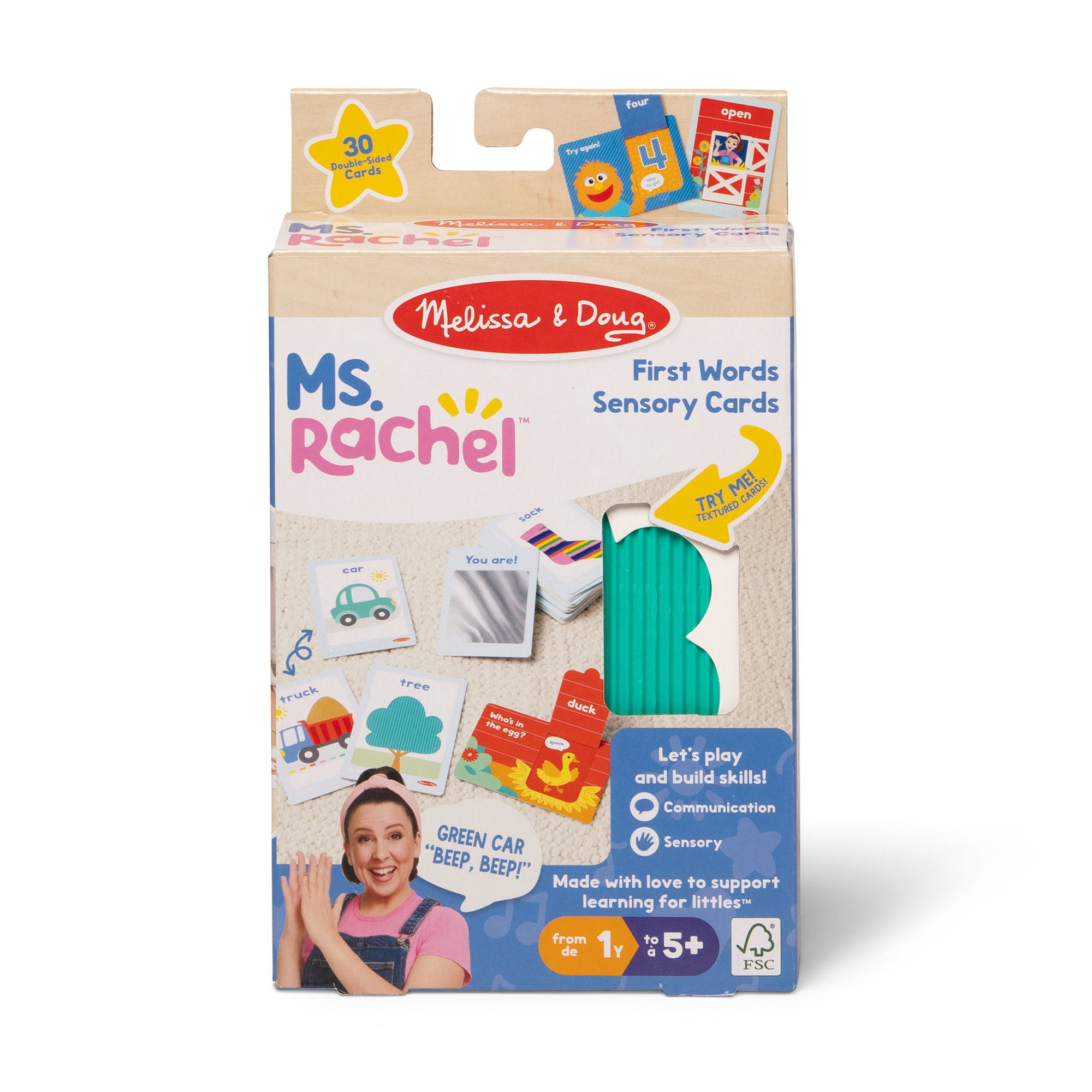 Melissa & Doug® Ms. Rachel™ First Words Textured Sensory Flashcards Preschool Learning Toy for Boys, Girls - FSC Certified