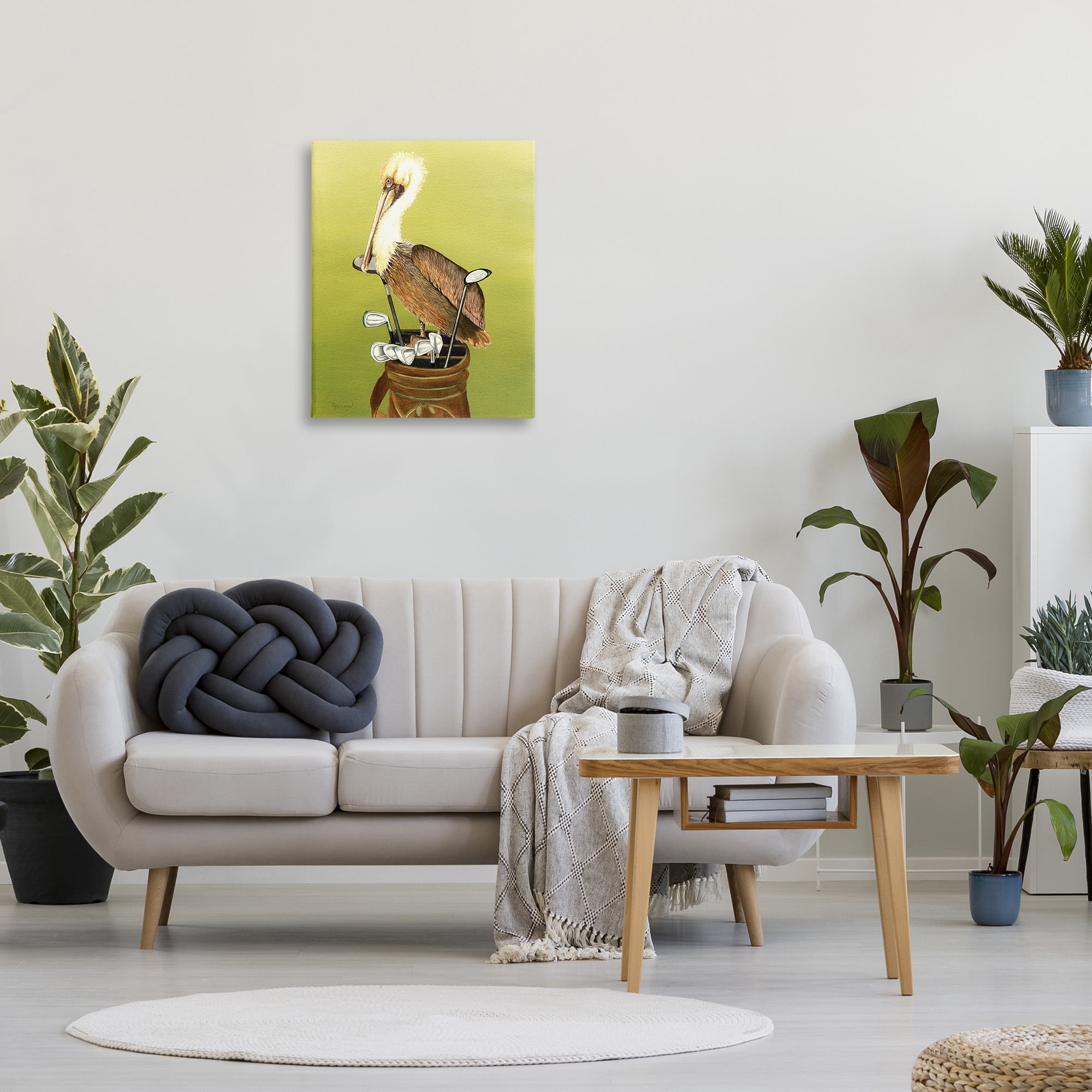 Stupell Industries Pelican on Golf Clubs Animals & Insects Painting Gallery Wrapped Canvas Art Print Wall Art, 24 x 30