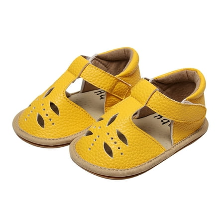 

KaLI_store Infant Baby Sandals Summer Baby Sandals Newborn Infant Boys Soft sole Non-Slip First Walkers Shoes Yellow 6