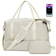 WANDF For Spirit Airlines 18x14x8 Personal Item Bag Underseat Carry On Bag with Wet Pocket & Shoe Compartment & USB Charging Port, Beige