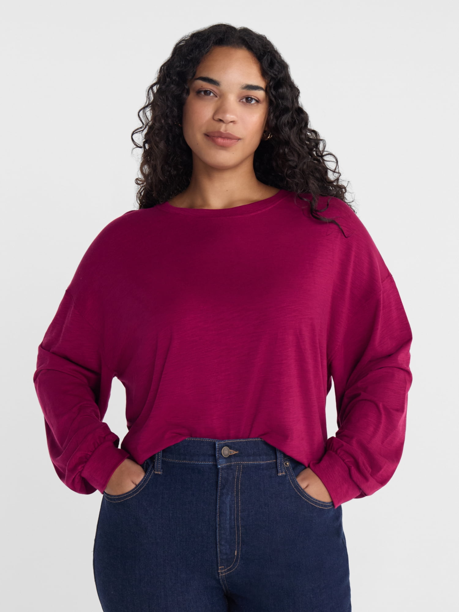 Scenario Women's Oversized Tee with Long Sleeves, Sizes XS-XXXL