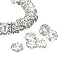 Uxcell Metal Spacer Beads Plated Crystal Rhinestone Spacer Beads Round Spacer 200Pcs Silver White 10mm
