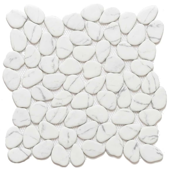 The Tile Life Recycled Cenote Pebble 13" x 13" Blanco Glass Mosaic Tile, 1 Sheet