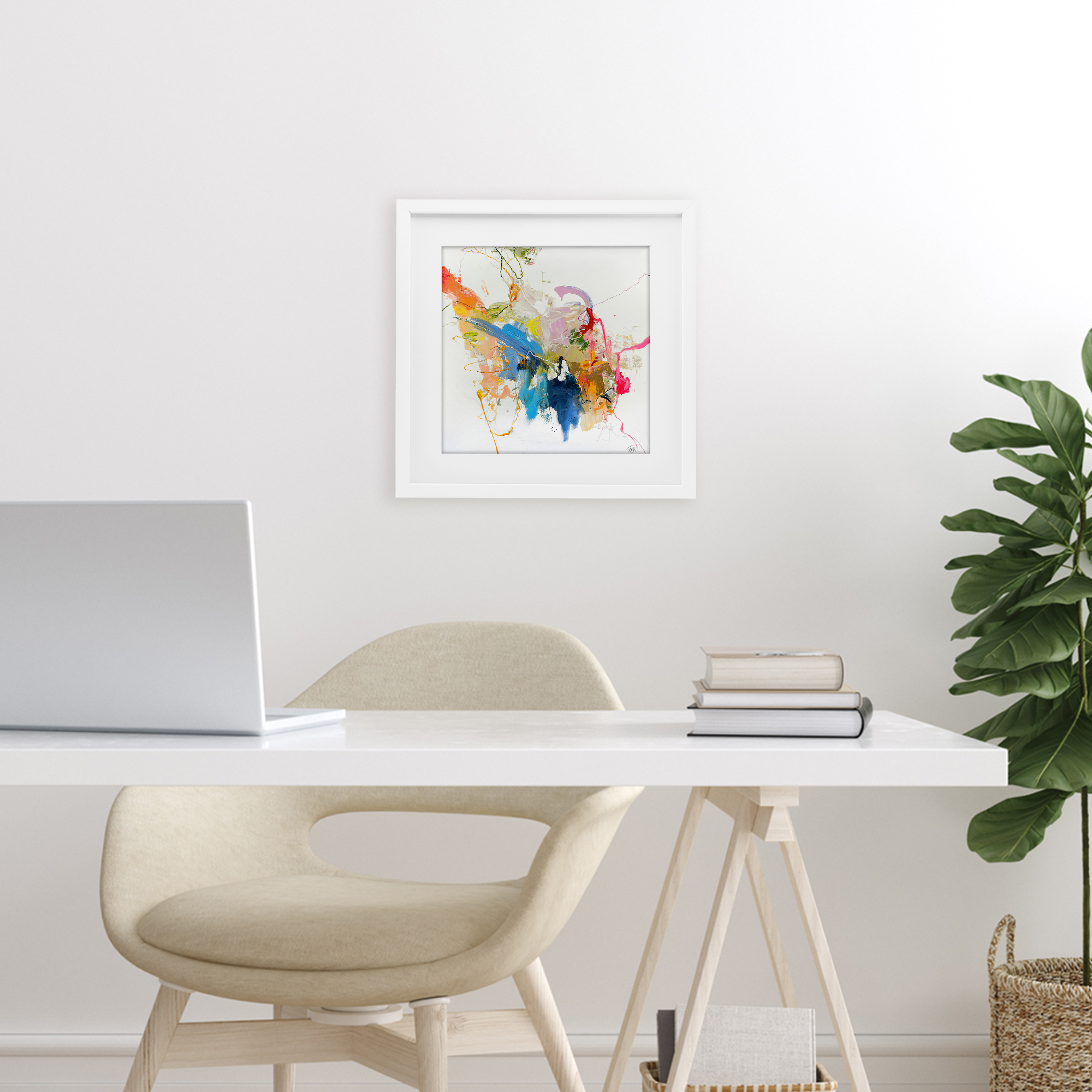 Confident Pink Abstraction White Framed Print Under Glass, design by Design Fabrikken