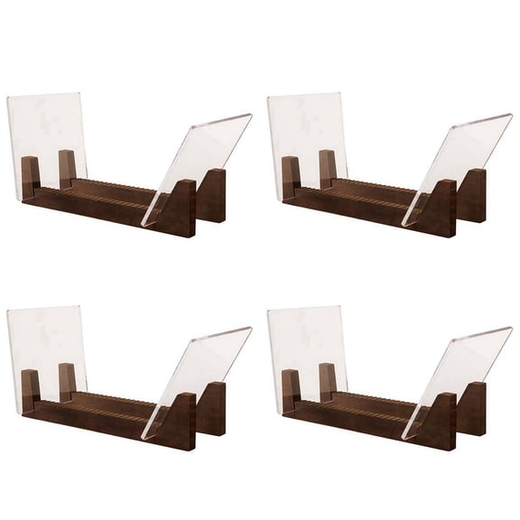 4X Vinyl Record Storage Holder Capacity Acrylic Ends Display Stand Wooden LP Vinyl Album Desktop Rack
