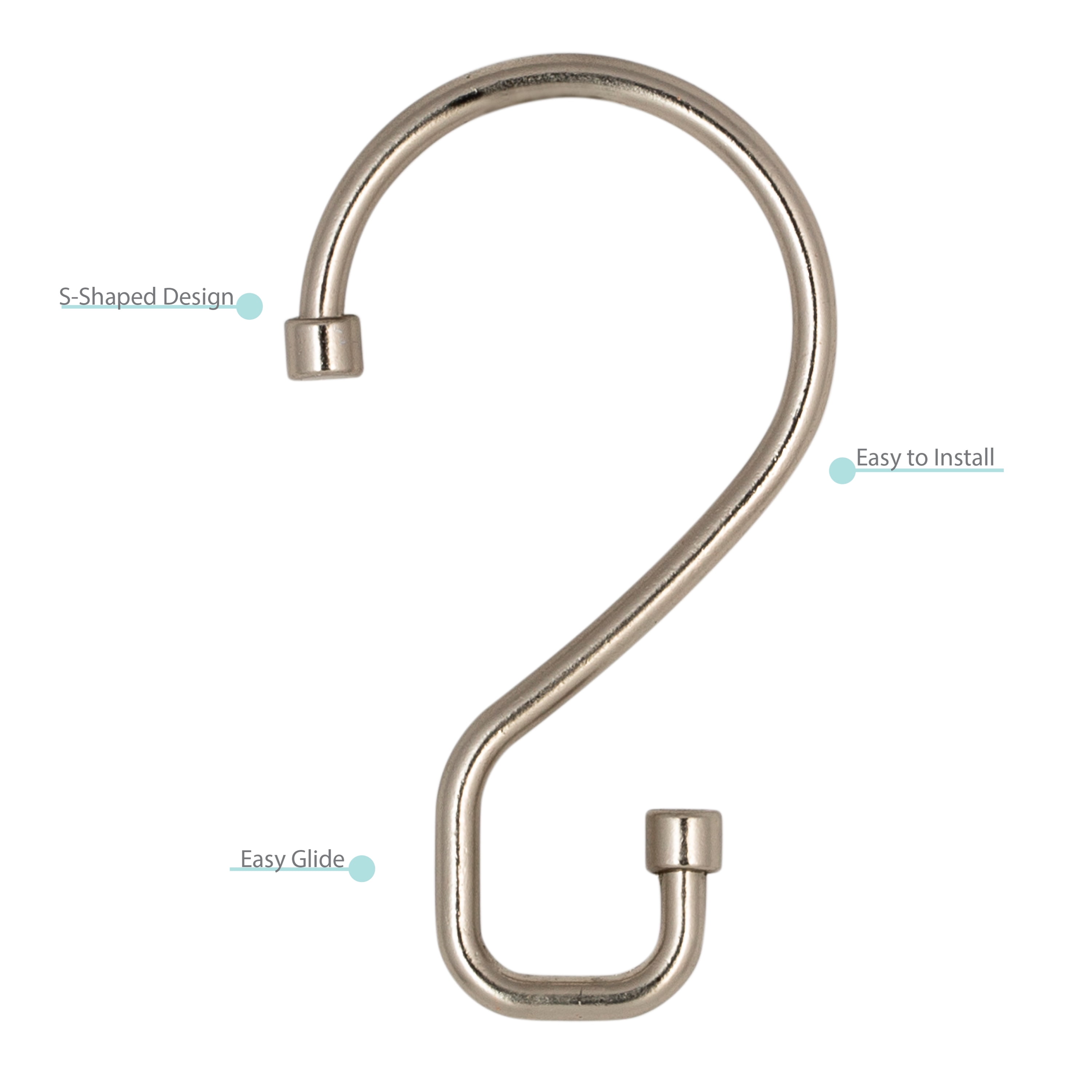 Bath Bliss Silver Zinc Alloy Shower Curtain Rings, Satin (12 Count)