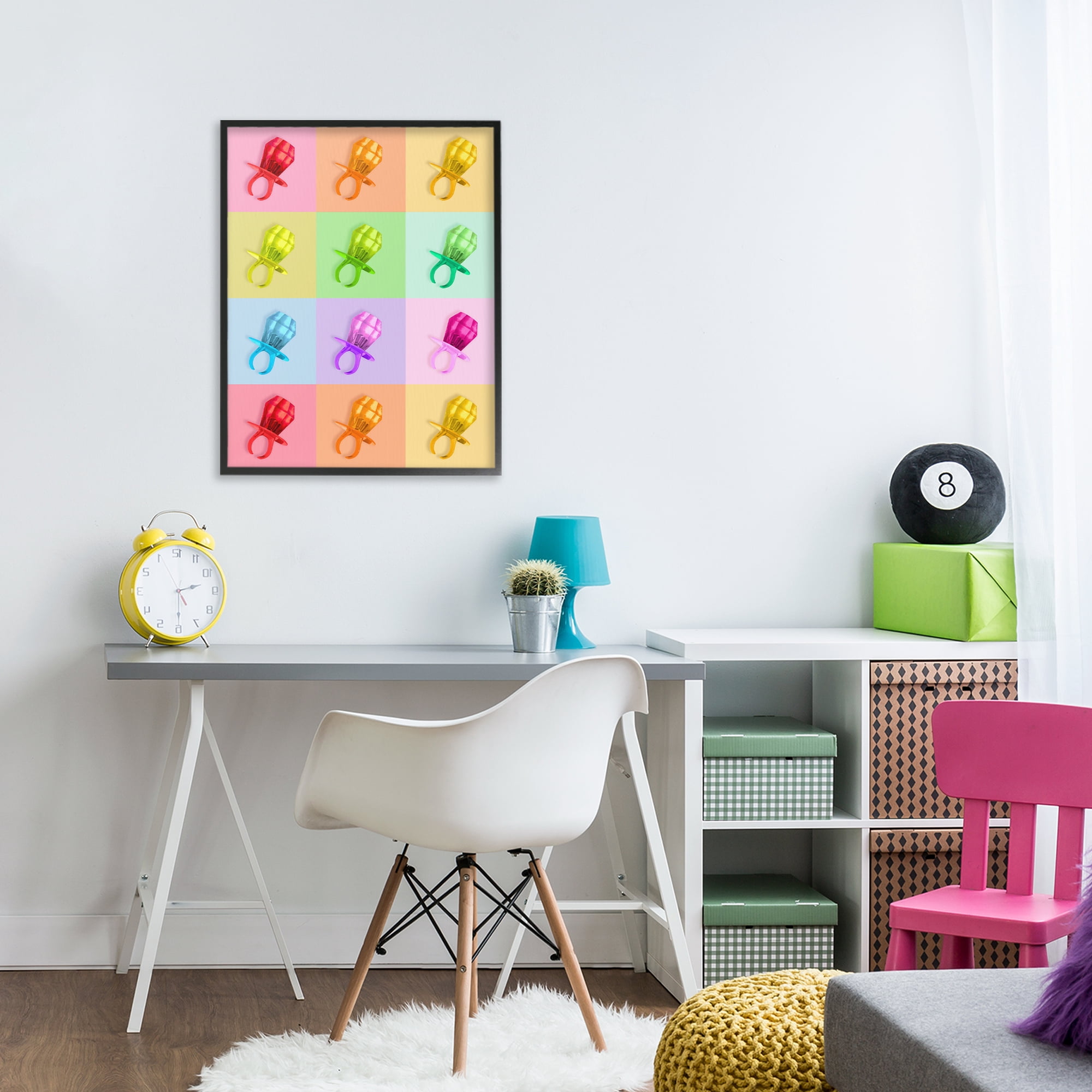 Stupell Industries Candy Gem Pop Grid Black Framed Giclee Art, design by LISH Creative