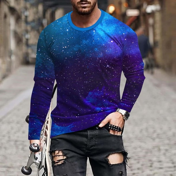Blusas y camisas de manga larga con cuello redondo para hombre, blusa informal de manga larga con cuello redondo y estampado.