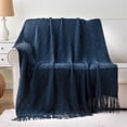 thumbnail image 5 of Navy Throw Blanket,Lightweight Textured Blanket with Tassels,Navy Blue Throws,50"x60", 5 of 8