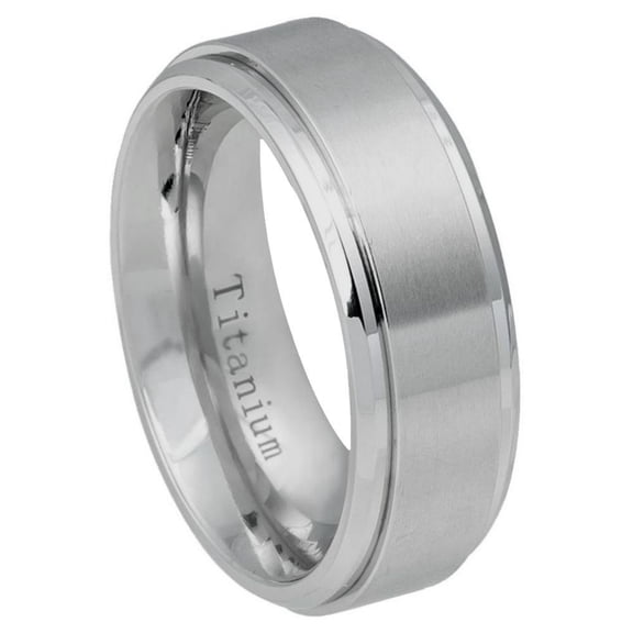 8mm Wide with Raised Brushed finish center and shiny edges Wedding Band Ring For Men Or Ladies