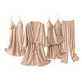 thumbnail image 2 of HBGVBA Womens 5 Piece Loungewear Pajama Set Print Ice Silk 5 Piece Set Built In Chest Pads Robe And Nightgown Cool Summer Home Outfit, 2 of 5