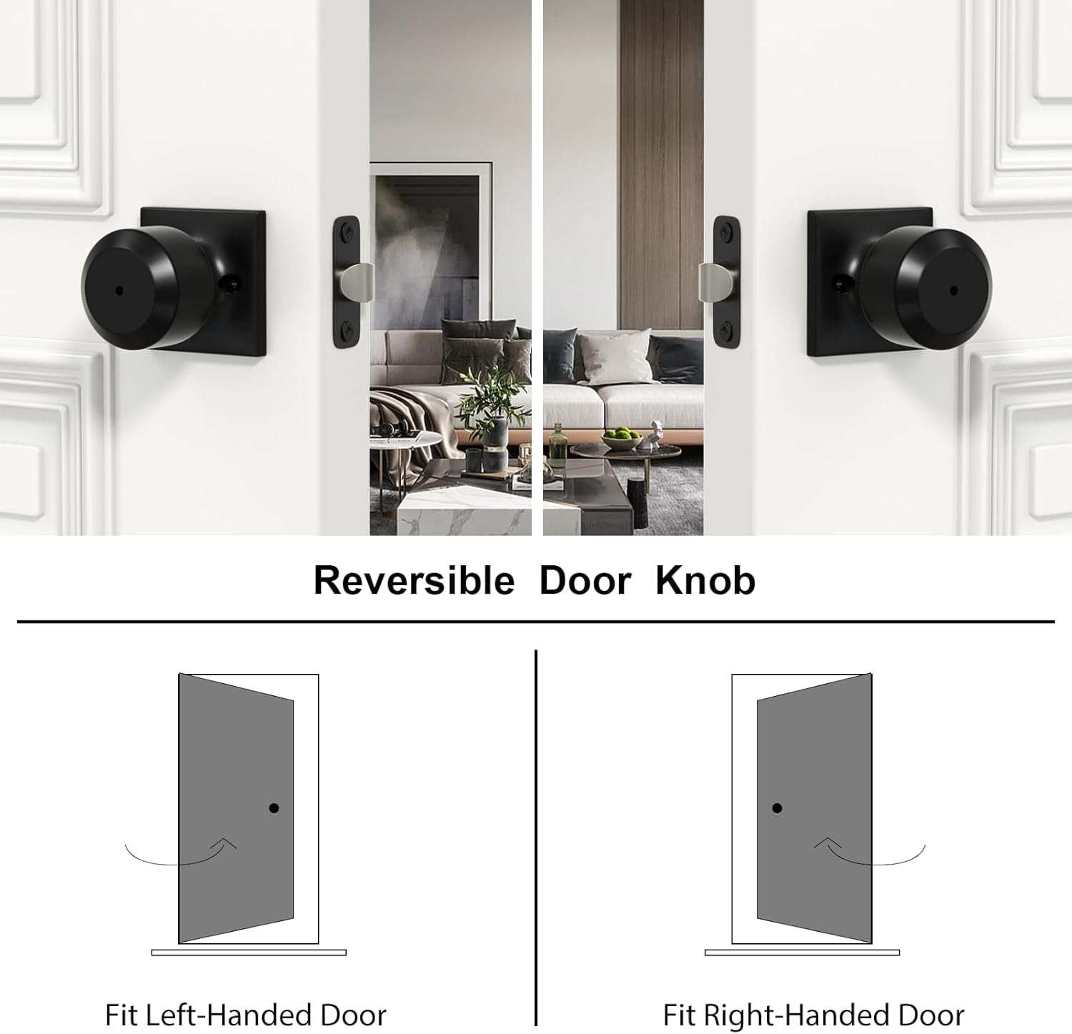 Matte Black Door Knobs Interior, Bedroom Door Knob Bathroom, Interior Door Knobs Privacy Morden Door Knob 1 Pack