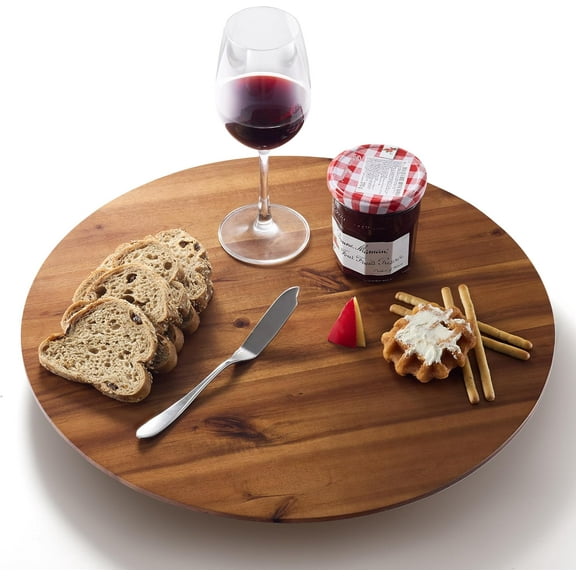 18" Acacia Wood Lazy Susan for Table Top - Wooden Turntable Serving Tray for Charcuterie Boards Cheese Board - Extra Large Round Lazy Susan Organizer - Kitchen Revolution for Countertop