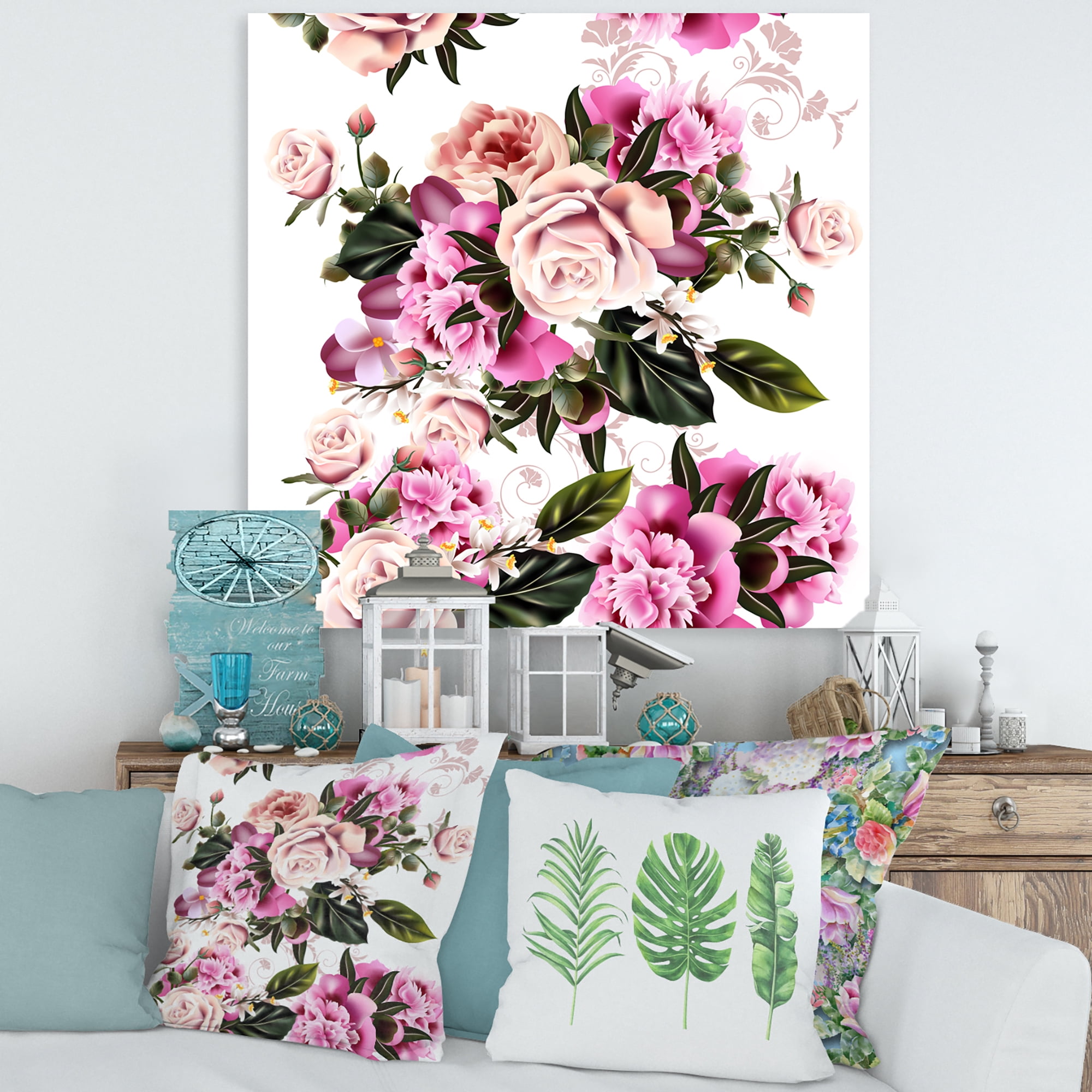 Peony Vintage Flowers 30 in x 30 in Painting Canvas Art Print, by Designart