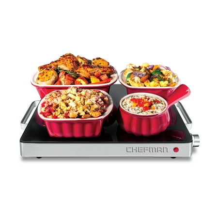 Built In Electric Hot Plate - Chefman Electric Warming Tray/Chafing Dish with Adjustable Temperature Control, Compact 15x12 Inch Glass Top Surface, Black