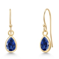 Gem Stone King 14K Yellow Gold Blue Created Sapphire Earrings for Women | 2.00 Cttw | Gemstone September Birthstone | Pear Shape 7X5MM