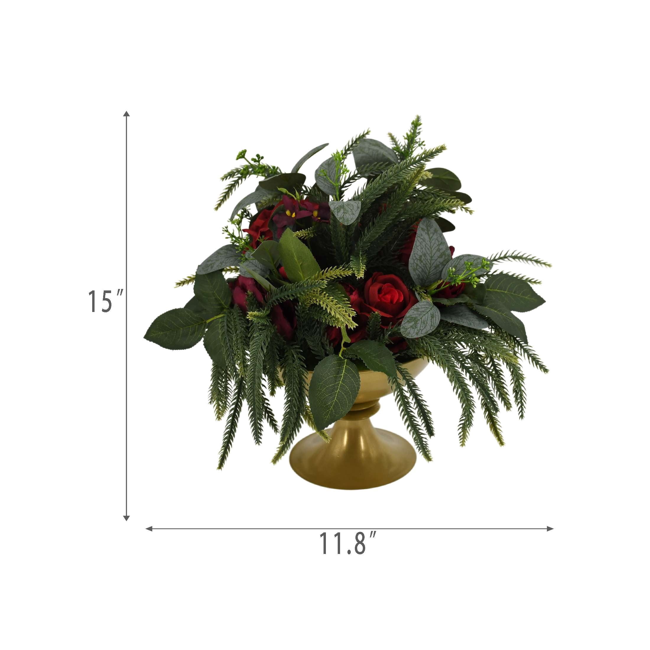 Evergreen and Floral Christmas Arrangement in Metal Pot, Multicolor, 14", by Holiday Time