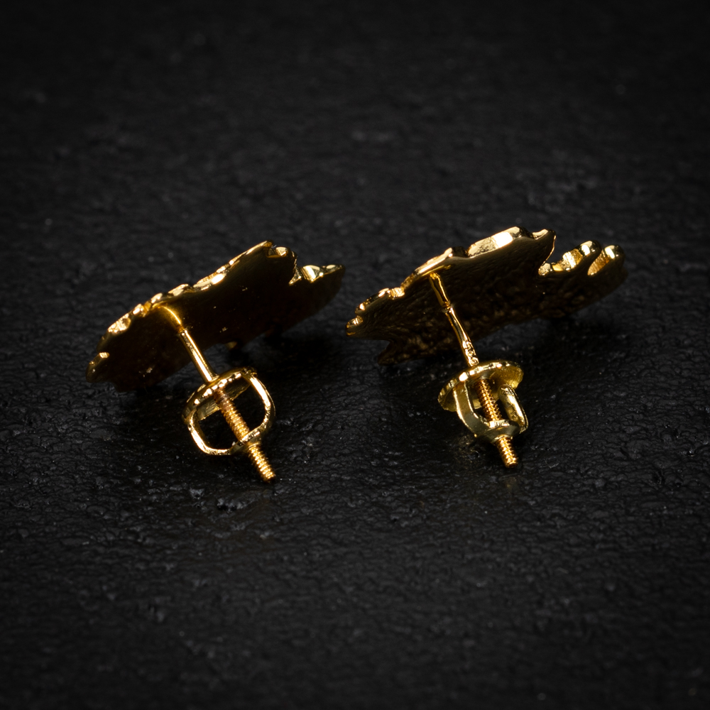 Men's Large 14k Yellow Gold Plated 925 Sterling Silver Screw Back Post Retro 90's Hip Hop Textured Solid Gold Big Nugget Stud Earrings