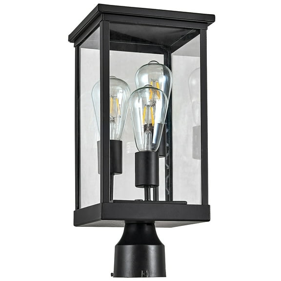 Design House Mayfield Matte Black 3 Light Indoor/Outdoor Weather Resistant Post Lantern Light with Clear Glass