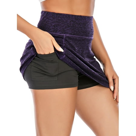 Women's Athletic Tennis Skirt Elastic Running Golf Skort Tennis Skirts with Pocket Built-in Shorts