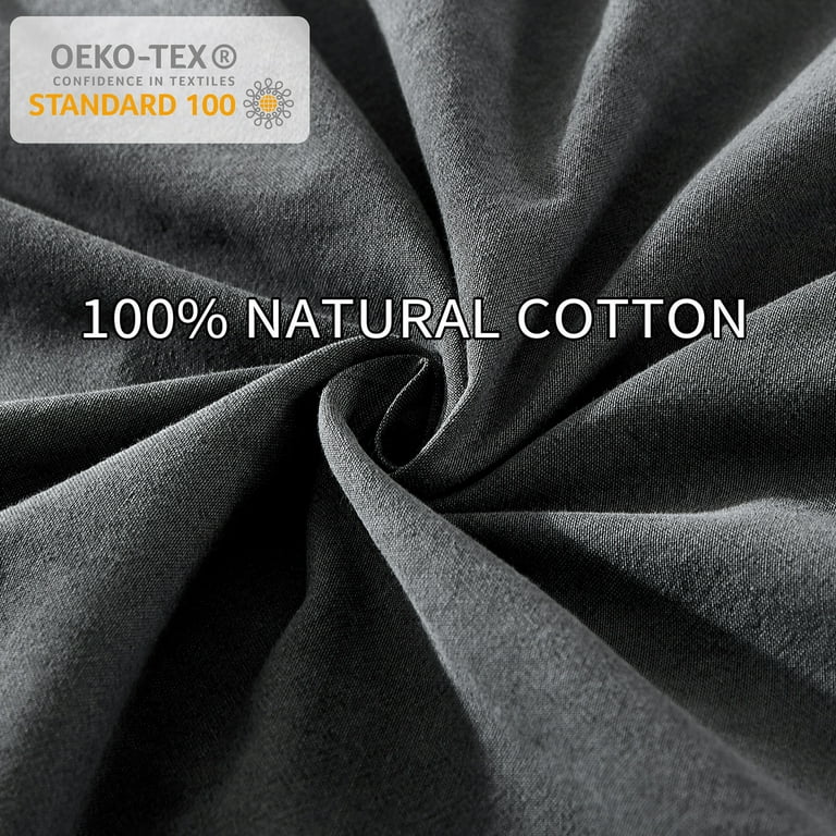 CAROMIO Dark Grey Vintage Duvet Cover Set, 100% Washed Cotton